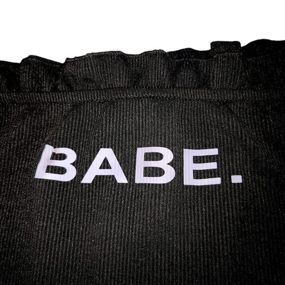 CBR sexy off-shoulder black "BABE" stretchy long-sleeve top - Picture 2 of 5